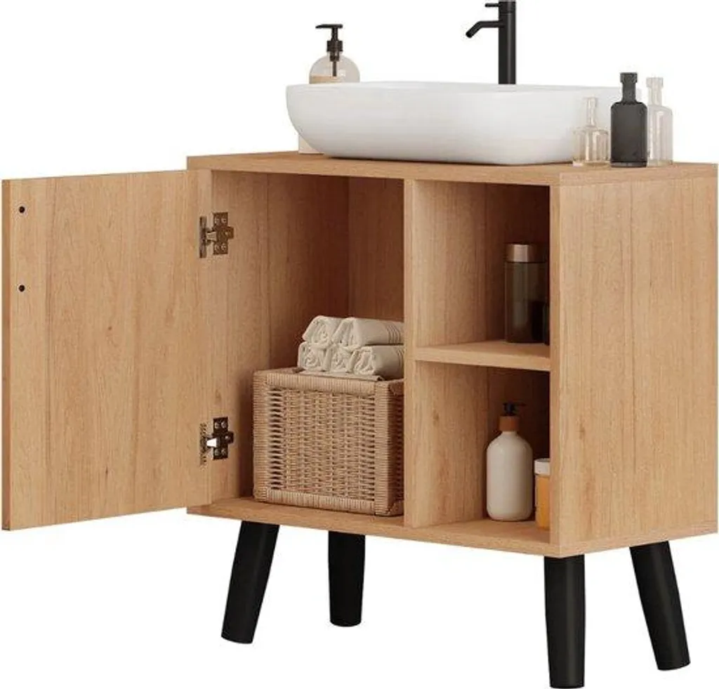 Rangement sous baignoire 60 cm pour optimiser l'espace - Bois noir inox