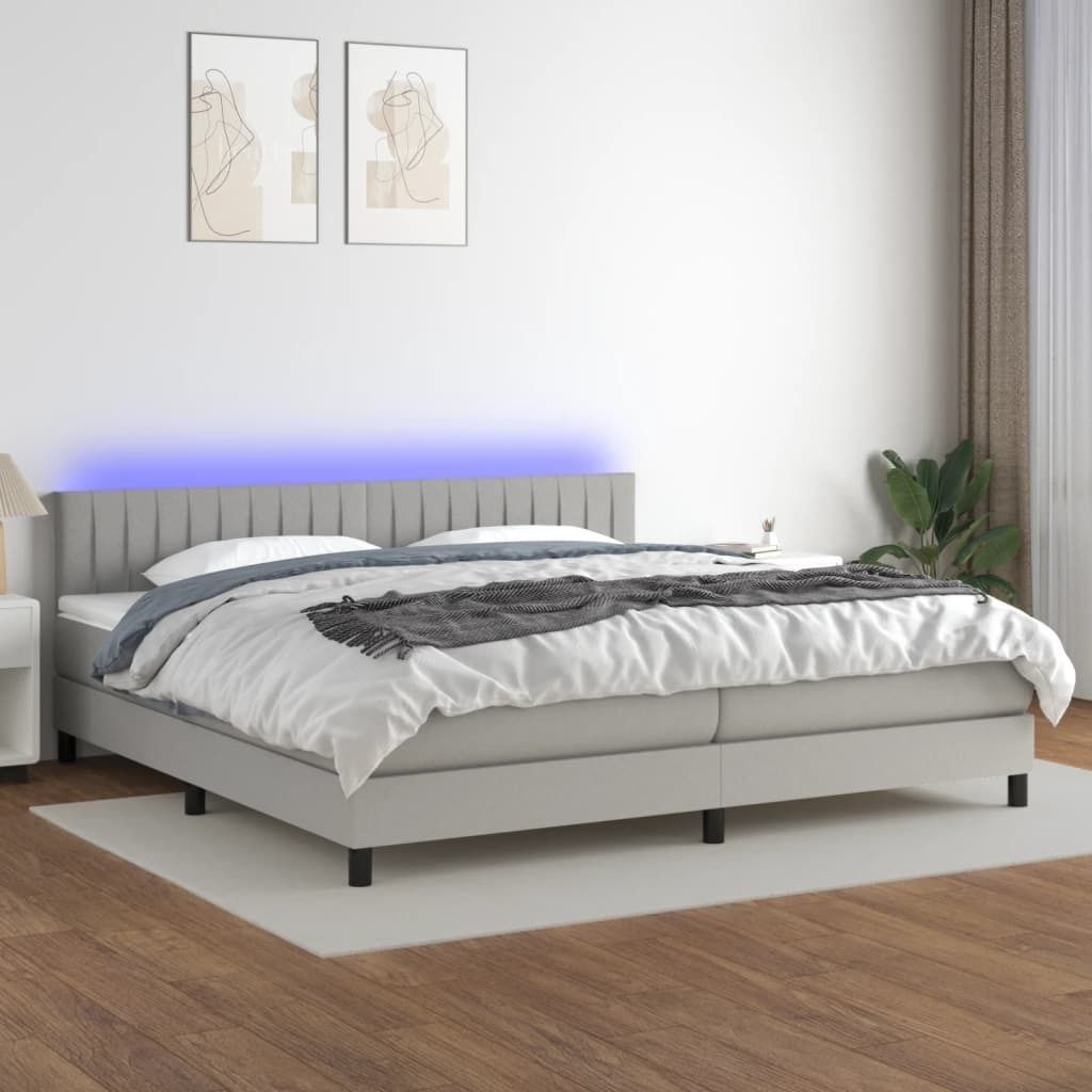 Maison Exclusive - Boxspringbett mit Matratze & LED Hellgrau 200x200 cm Stoff