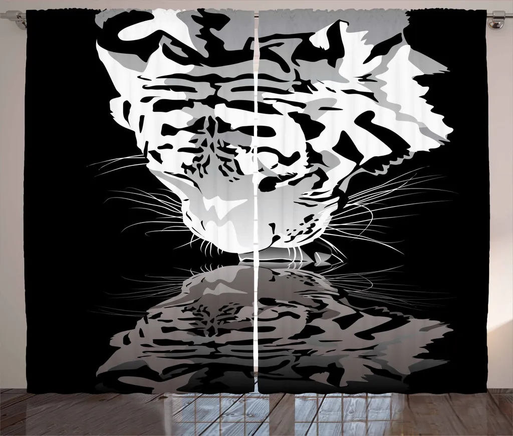 ABAKUHAUS Tenda rustica con tigre bianca, acqua potabile della tigre, tende universali per soggiorno con passanti e ganci, 280 x 245 cm, bianco Black Pearl