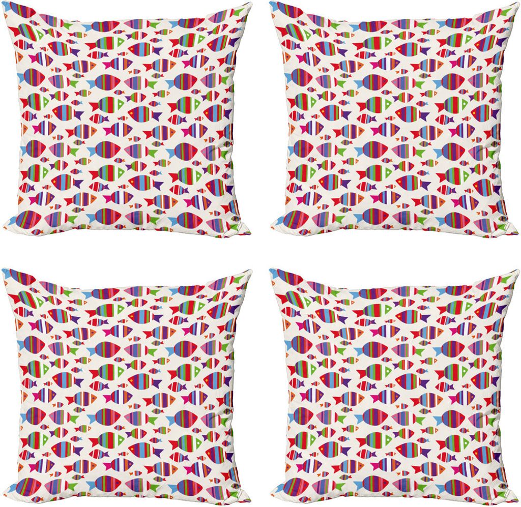 ABAKUHAUS Fisch Kissenbezug Set (4 Stück), Vibrant Striped Fische, Moderner Doppelseitiger Digitaldruck, 50 cm x 50 cm, Mehrfarbig