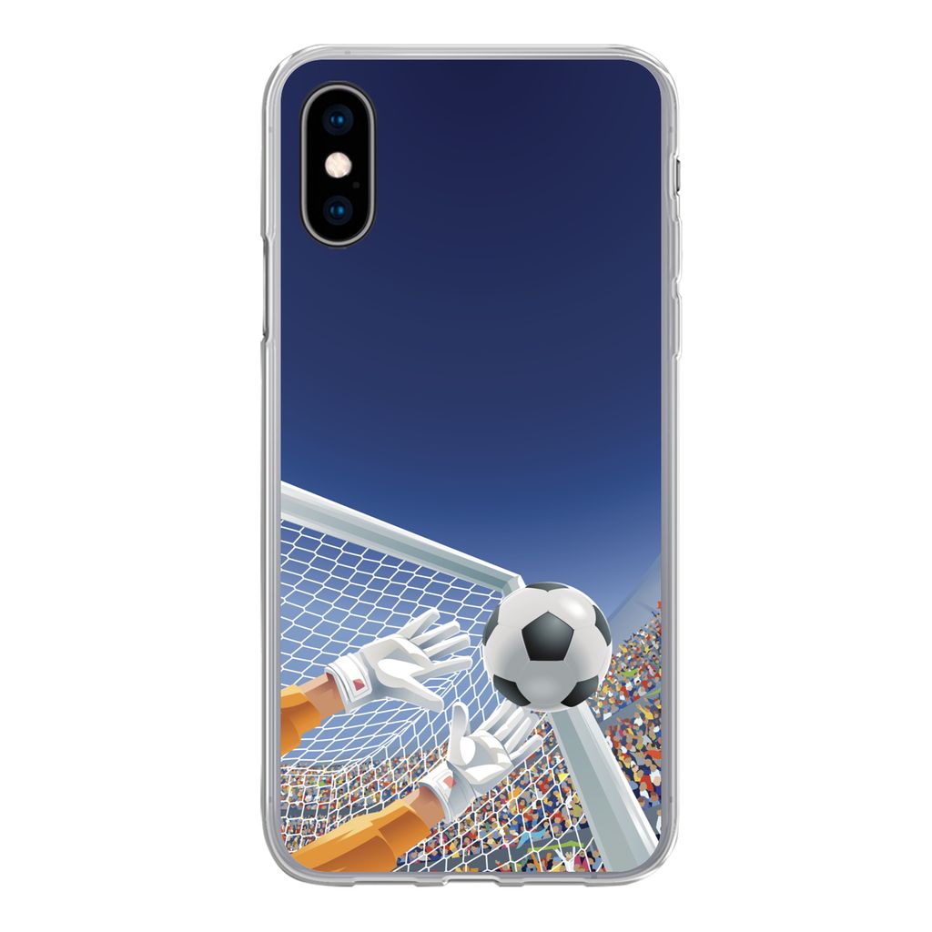 MuchoWow Handyhülle Schutzhülle Hülle für iPhone X Eine Illustration eines Torwarts, der den Fußball stoppt - Junge - Mädchen - Kind Siliko...