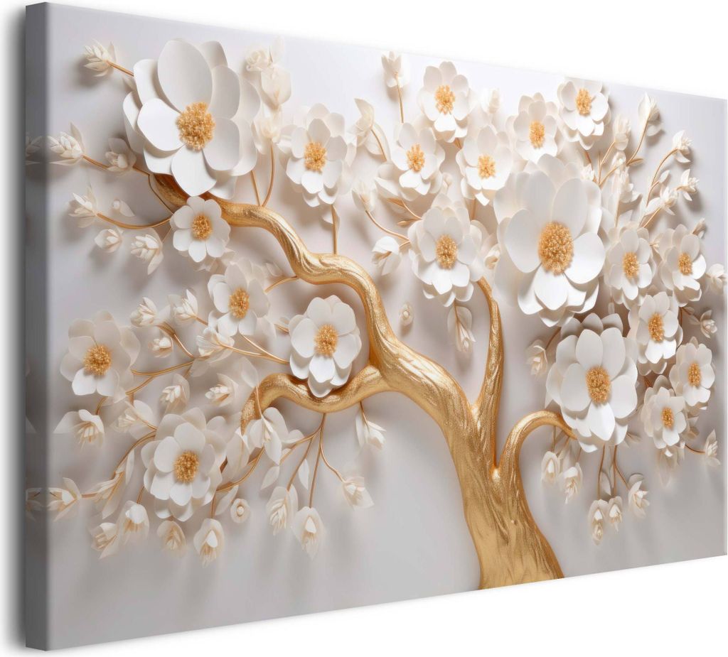 Wandbilder für das Wohnzimmer Goldener Glücksbaum 3D Magnolienblüten 60x90