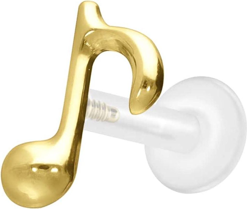 Ohrpiercing, Nasenpiercing PTFE Labret mit Innengewinde + Titan-Aufsatz ACHTELNOTE Gold Stablänge: 8mm | Stabstärke: 1,6mm