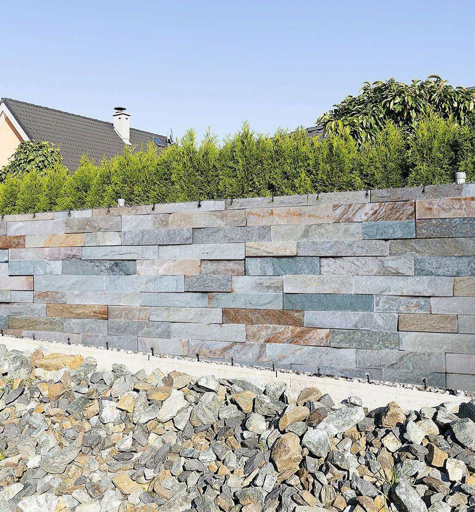 Zaunbanner Blaue Steinmauer Sichtschutz Garten Zaun