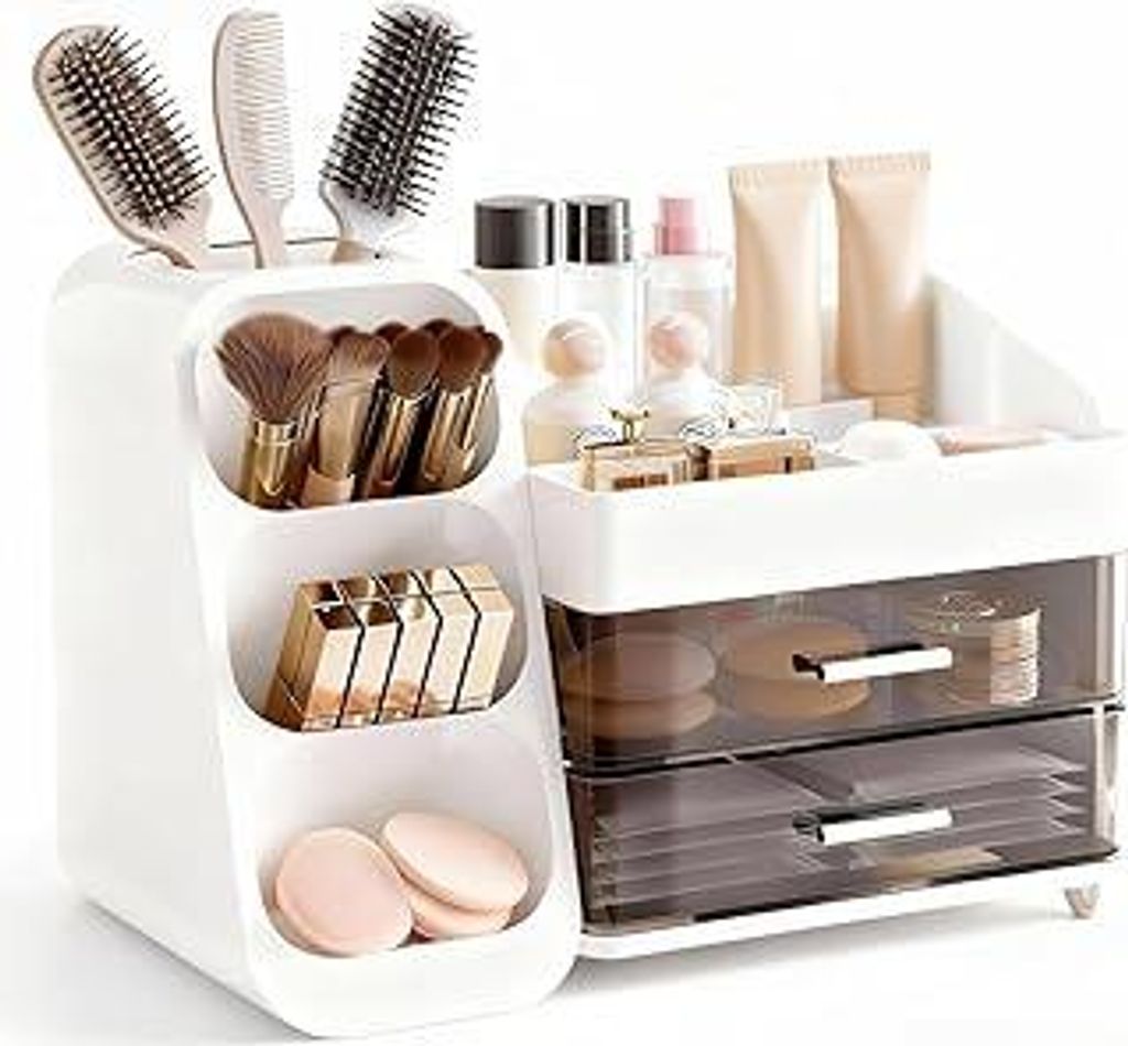 Kosmetik Organizer mit Schubladen,Schminktisch Organizer Große für Makeup,Schminke und Skincare Aufbewahrung für Pinsel Lippenstift Skincare,Bad...