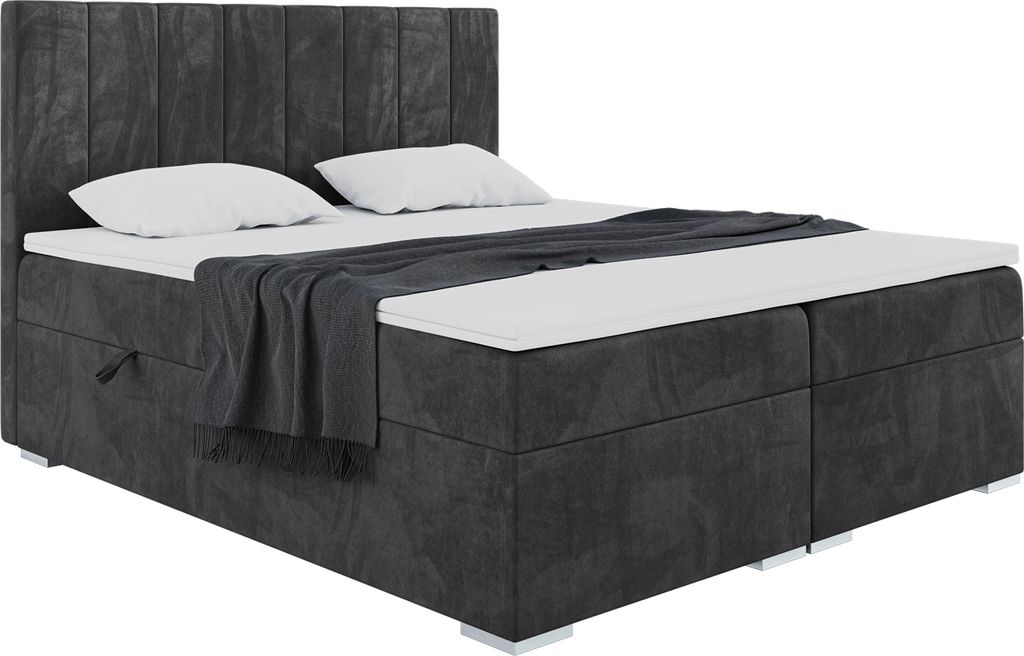 MEBLINI Boxspringbett mit Bettkasten - Gepolstert Doppelbett mit Matratze und Topper - Polsterbett mit Stauraum - Bett mit Kopfteil - Stauraumbett ...