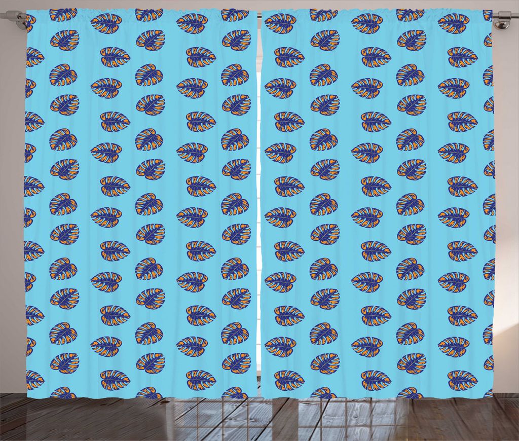 ABAKUHAUS Wendekreis Rustikaler Vorhang, Bläulich Palm Monstera Leaves, Wohnzimmer Universalband Gardinen mit Schlaufen und Haken, 280 x 225 cm, T...