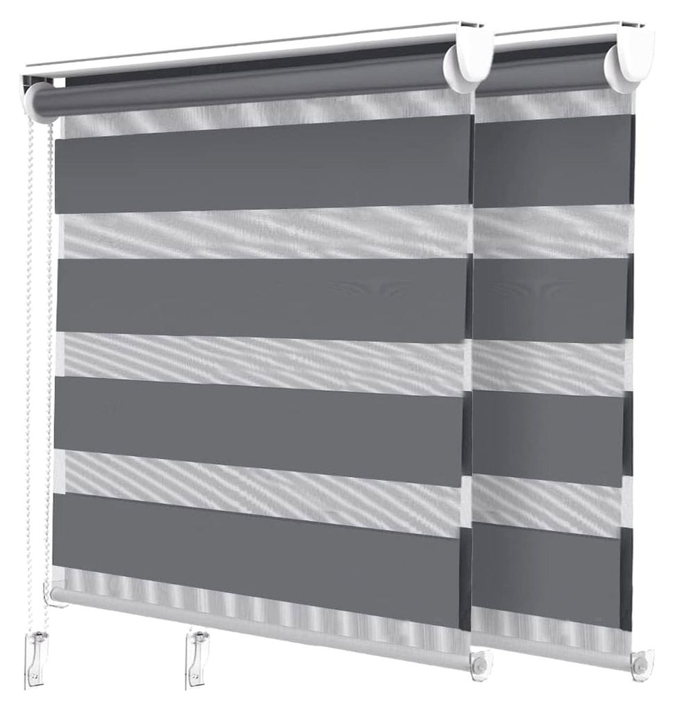 2er Set Doppelrollo Klemmfix ohne Bohren, Duo Rollo für Fenster und Tür, lichtdurchlässig und verdunkelnd, 100x150cm, Grau