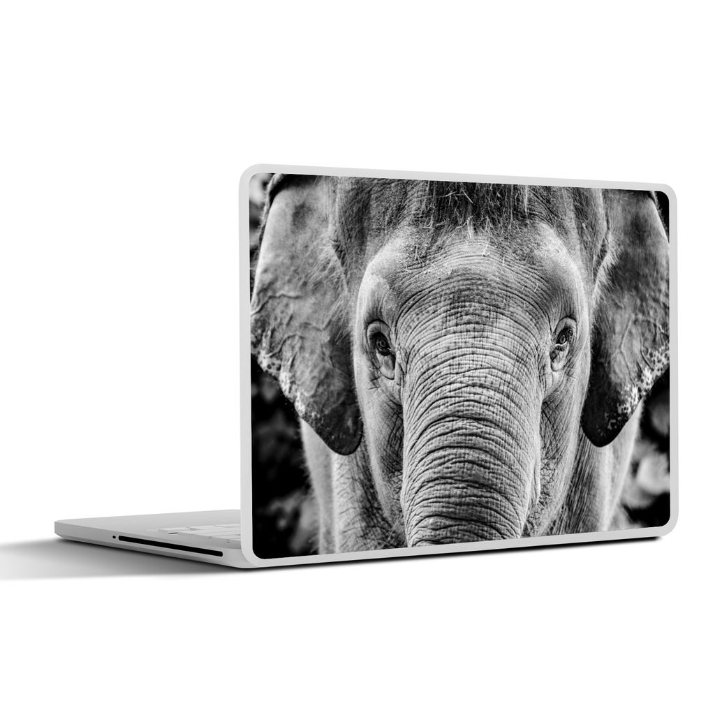 MuchoWow Laptop Aufkleber Sticker Cover Porträt eines Elefanten in Nahaufnahme - schwarz und weiß 40x30 cm - Laptop Dekoration - Selbstklebend