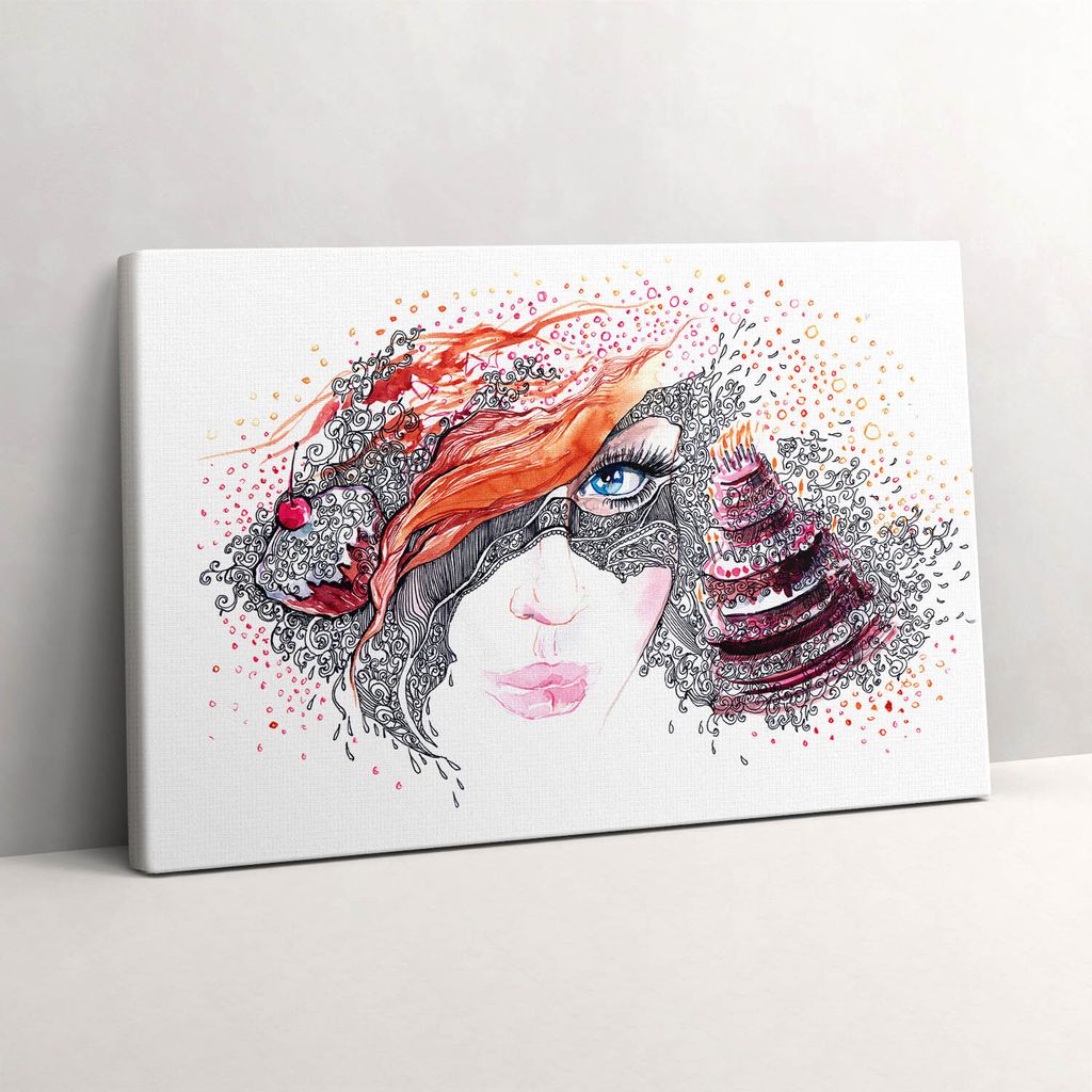 Abstrakte süße Frau mit Kuchen – Leinwandbild Wandbild – 60x40 cm – Leinwandbilder – Wandbilder – Schlafzimmer – Flur