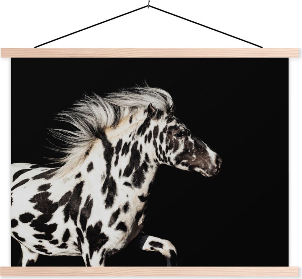 MuchoWow Textilposter Pferd - Dots - Schwarz 40x30 cm mit holzfarbenen Rahmen - Bilder