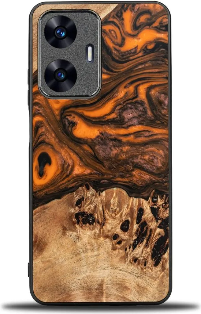 Cover Bewood Unique Realme C55 Arancione | Legno e Resina Artigianale