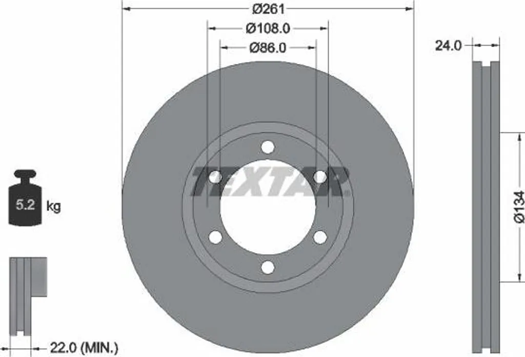 Disque de frein TEXTAR 92234700 contre vibrations et bruits KIA K2500