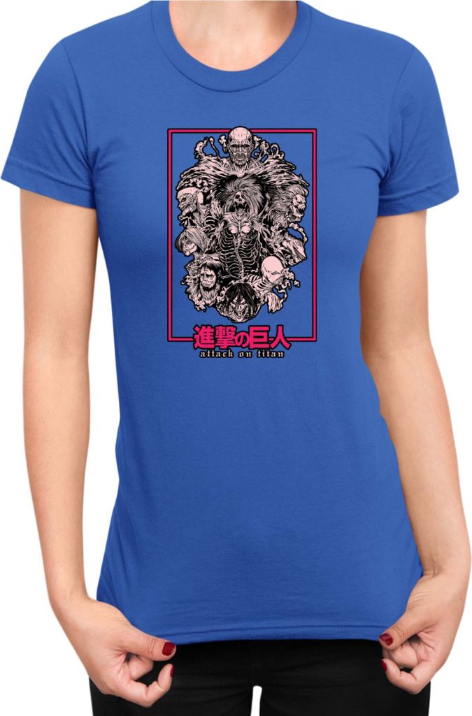 Damen T-Shirt Japan Anime Manga Attack Anime On Titan Titans 01 Allmighty Titans, Lady XL / Blau