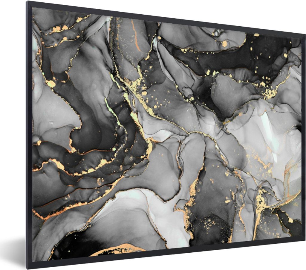 MuchoWow® Gerahmtes Poster Marmor - Schwarz - Gold - Grau Produktbild 