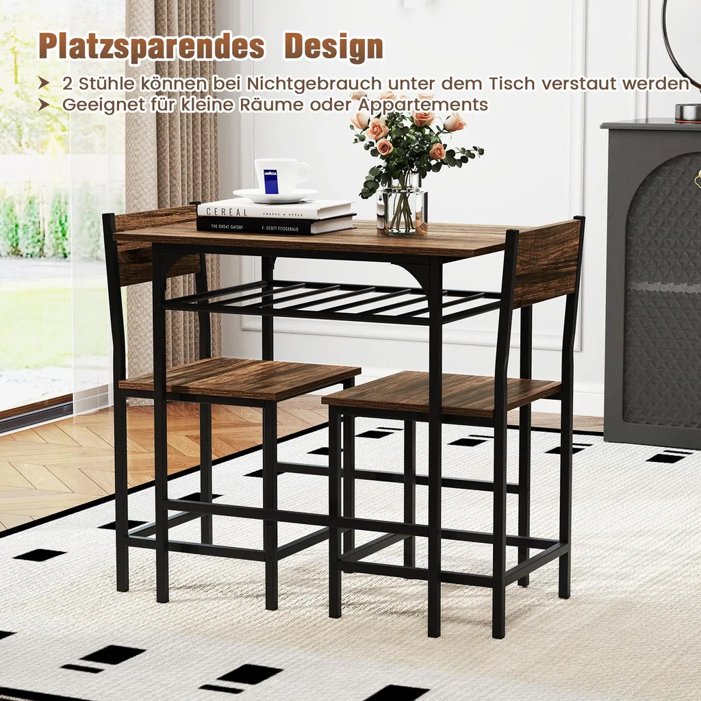 Petit Ensemble Repas pour 2 Personnes avec Table et Chaises Style Industriel - 4