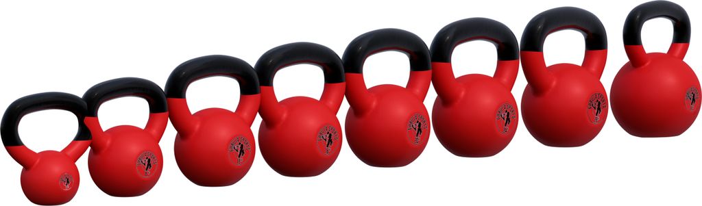 GORILLA SPORTS Kettlebell - Set, 144kg Gewichte, Gusseisen, Vinyl Beschichtung, Bodenschonende - Kugelhantel, Schwunghantel, Kugelgewicht, Rundge...