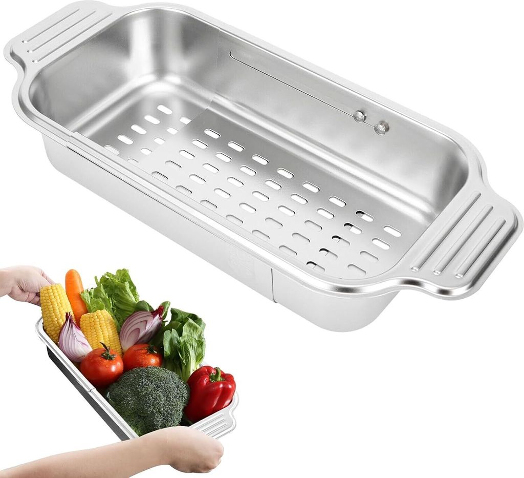 Sieb Küche Edelstahl - Ausziehbar - Siebkorb über Spüle Spülbecken Sieb, Küchensieb, Nudelsieb, Siebkorb Spüle, Gekochte Nudeln Abtropfen, K...