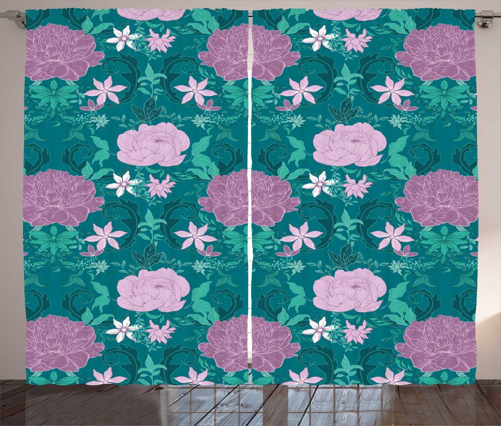 ABAKUHAUS Pfingstrose Rustikaler Vorhang, Rosengewächse Zipfel Petals, Wohnzimmer Universalband Gardinen mit Schlaufen und Haken, 280 x 225 cm, Te...