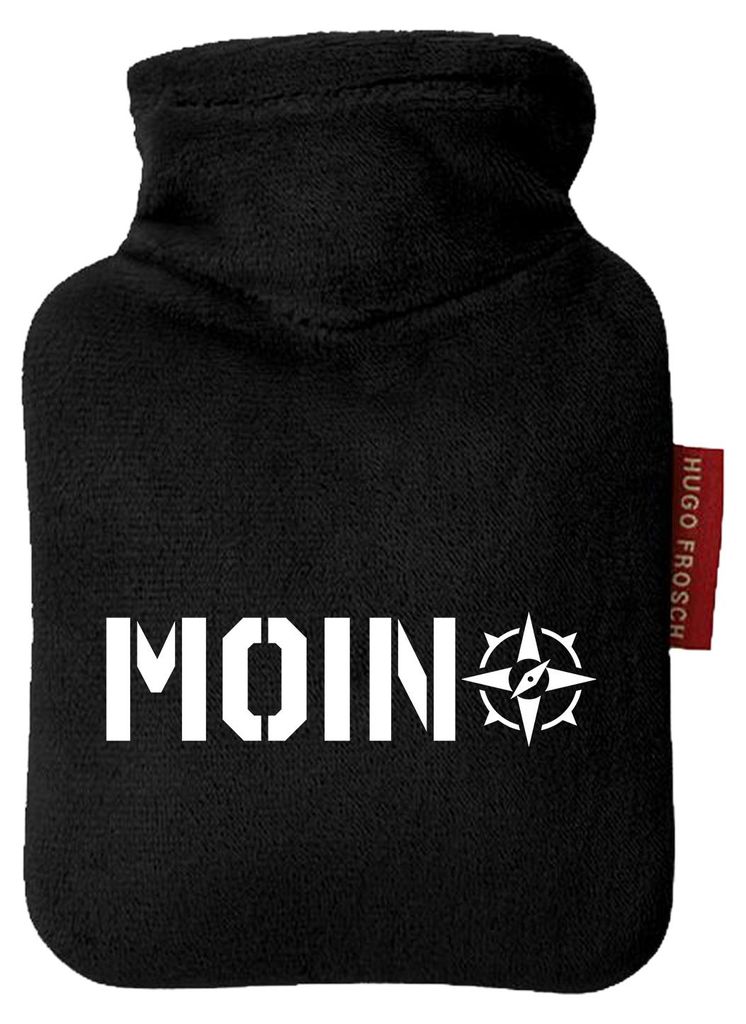 Huuraa Mini-Wärmflasche Moin Kompass 0,2 Liter Black Mini Veloursbezug Taschenwärmer Geschenkidee