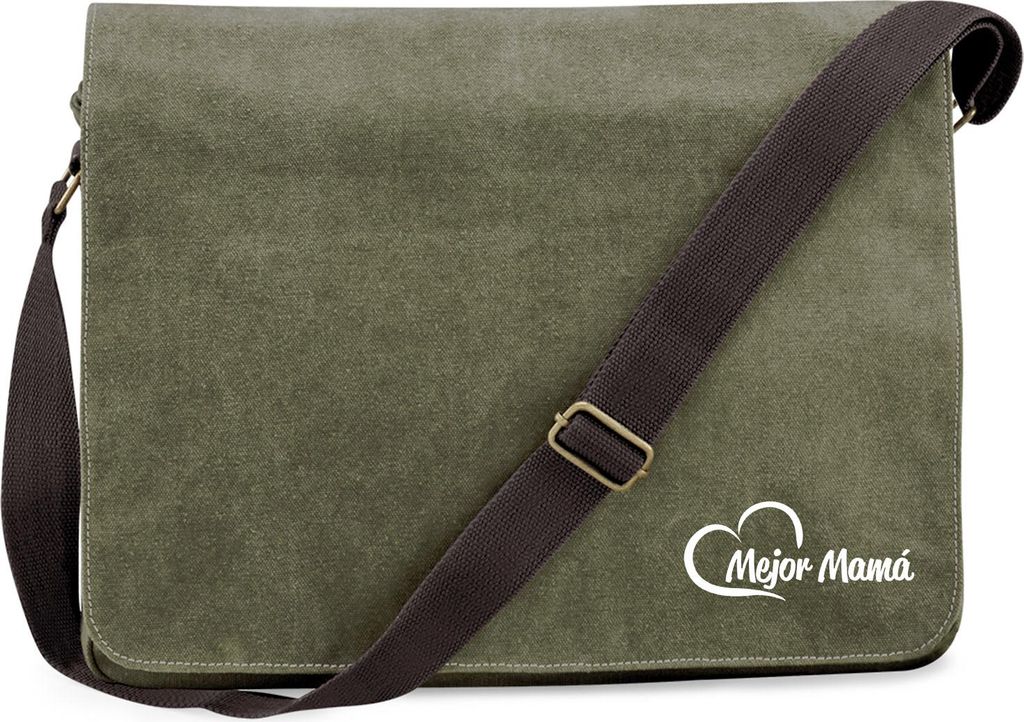 Huuraa Umhängetasche Mejor Mamá Corazón 14 Liter Military Green Canvas Laptoptasche Geschenkidee
