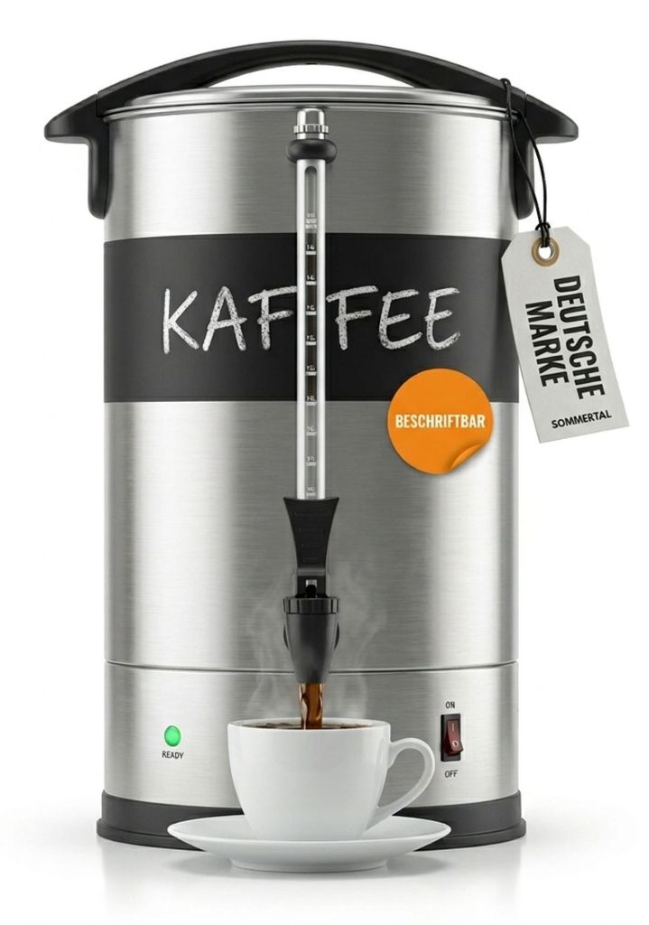 Sommertal Gastro Kaffeemaschine 15L / 100 Tassen | Filterkaffeemaschine groß mit Warmhaltefunktion | Kaffeeurne mit Beschriftungsfeld