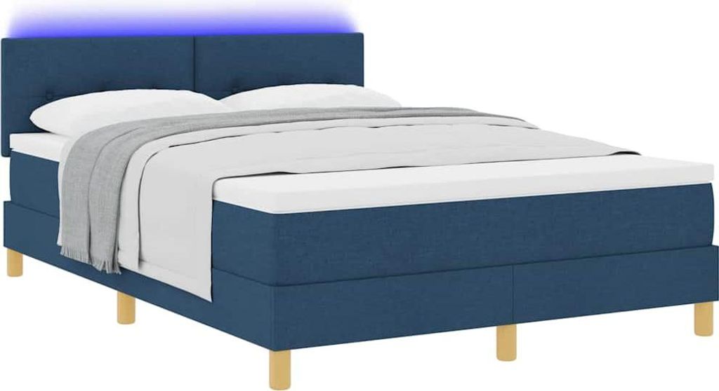LED Boxspringbett mit Matratze mit LED Blau 160 x 200 cm Stoff