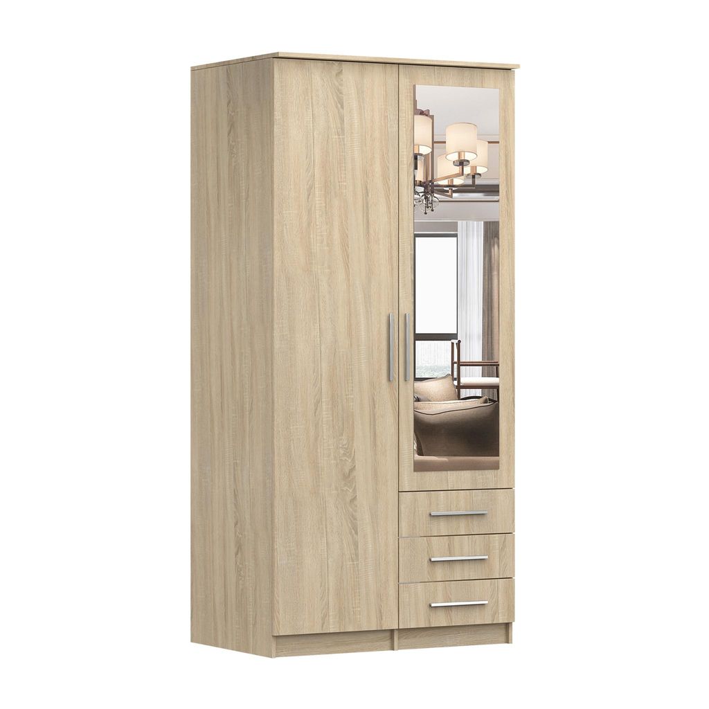Drehtürenschrank Kleiderschrank Schrank mit Spiegel 100 cm Produktbild 