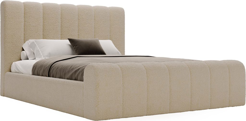 Polsterbett 180x200 Valetta - Doppelbett Bouclé - Bettkasten, Lattenrost - Designbett Beige