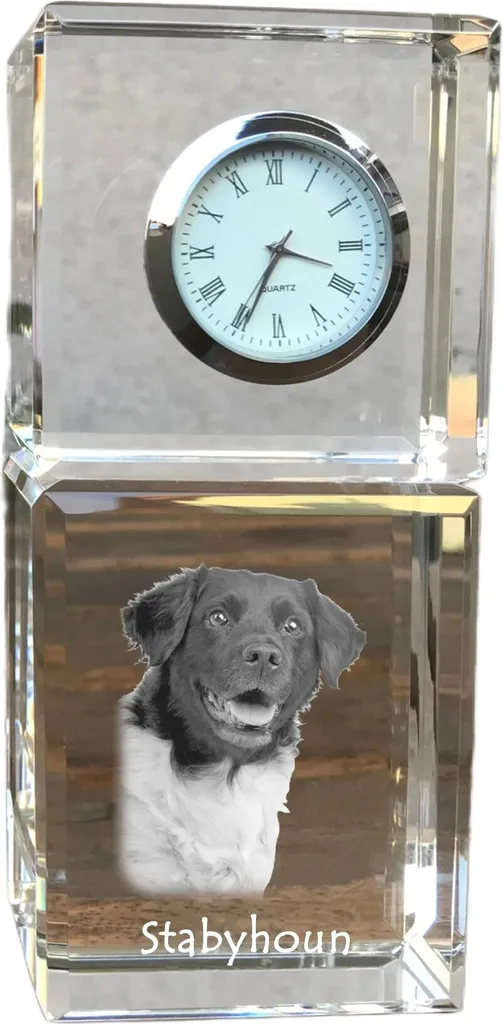Stabyhoun - orologio di cristallo con foto, foto del cane nel cristallo, orologio da tavolo personalizzato del marchio Art-Dog