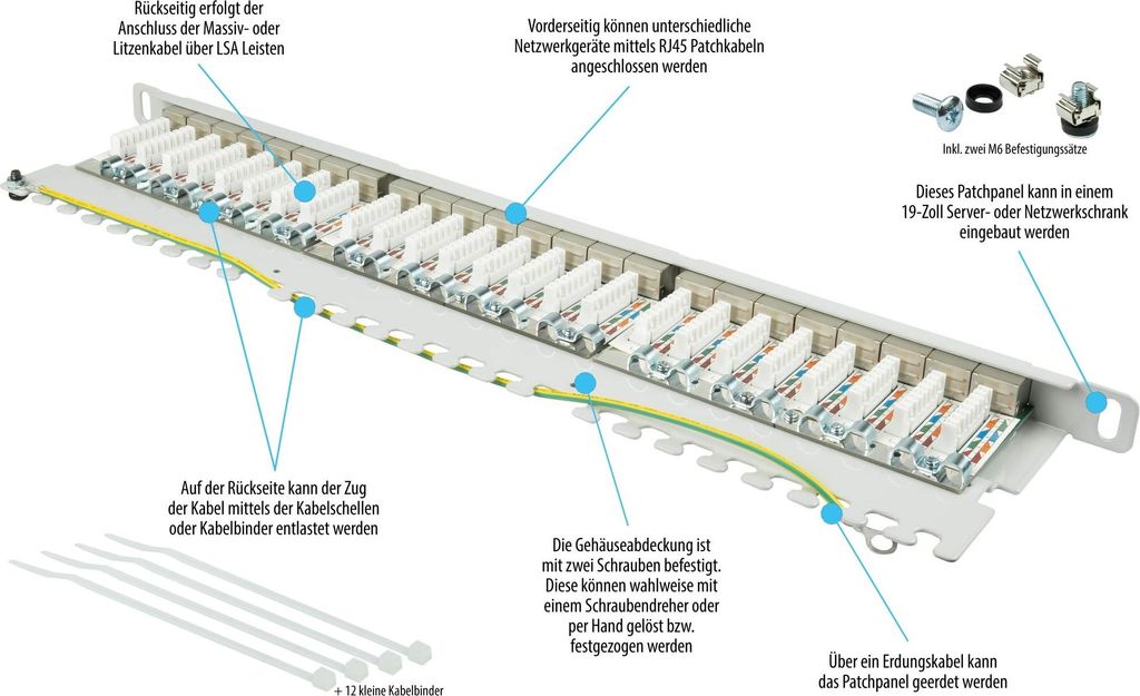 Good Connections Patchpanel 19"Cat. 6A 24-P 0,5HE lichtgr.