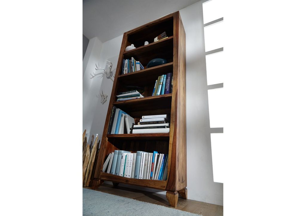 MASSIVMOEBEL24 Standregal Sheesham 80x33x195 braun lackiert ANCONA #110