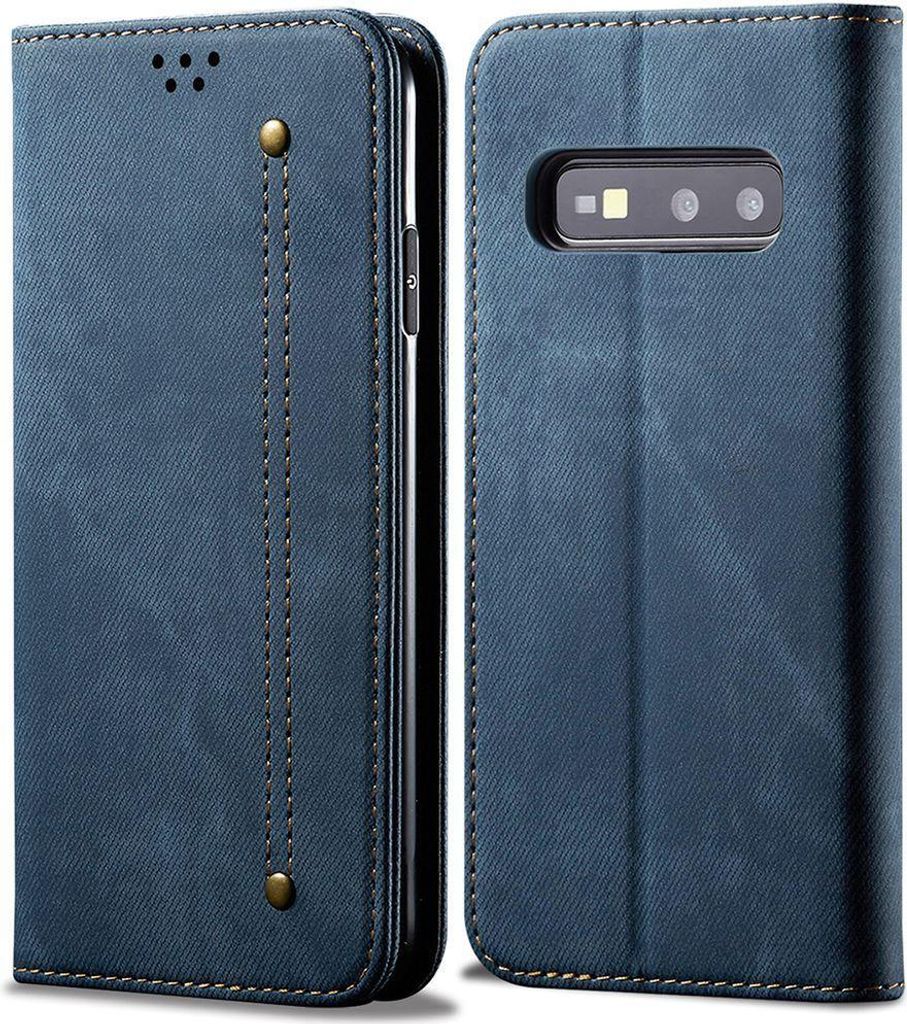 Galaxy S10e Hülle, LaimTop Denim Leder Brieftasche Magnetverschluss Flip Bookstyle Schutzhülle mit Standfunktion für Samsung Galaxy S10e Blau