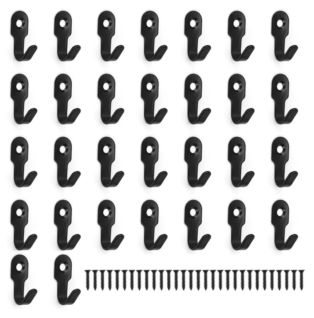30 Crochets à Visser en Acier Inox Noir 27mm pour une Fixation Murale