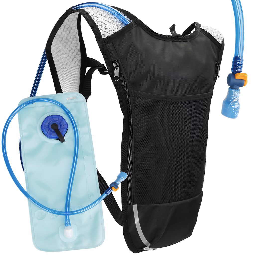 Sportrucksack mit Trinkblase, Rucksack 2L Wasserblase, Kletterrucksack, Trinkrucksack für Camping, Wandern, Radfahren, Laufen, Klettern, Schwarz R...