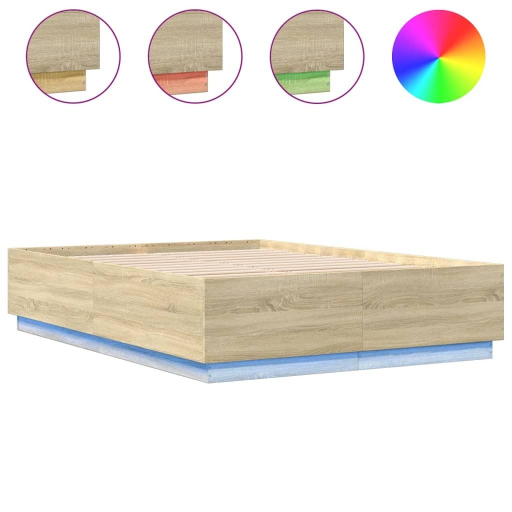 vidaXL Bettgestell mit LED Sonoma-Eiche 140x200 cm Holzwerkstoff