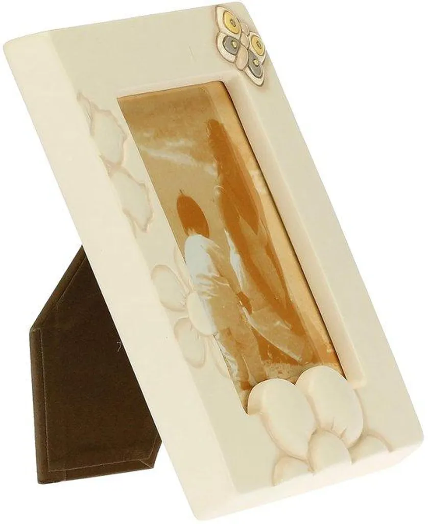 Cadre photo en céramique crème avec motif papillon élégant, 1 pièce