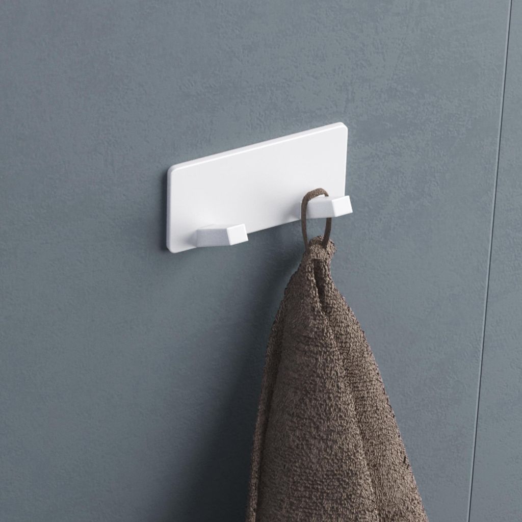 doporro Garderobenhaken Edelstahl, Kleiderhaken Wand mit 2 Haken, selbstklebend & ohne Bohren Matt Weiß für Jacken, Handtücher Stalo-04