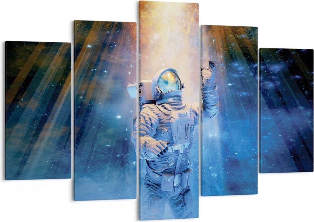Bild auf Leinwand - Leinwandbild - 5 Teile - Astronaut Licht Kosmos - 150x100cm - Wand Bild - Wanddeko - Wandbilder - Leinwanddruck - Bilder - Wand...