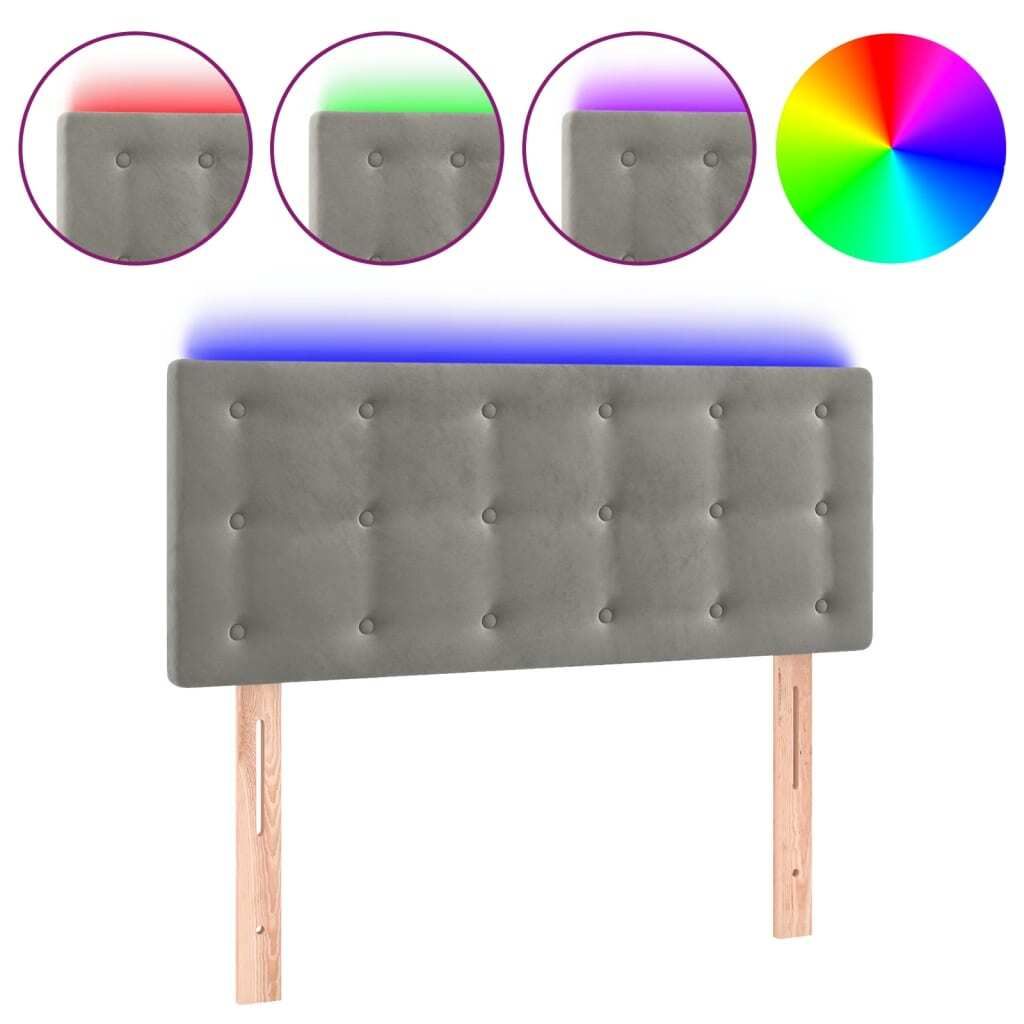 vidaXL LED Kopfteil Hellgrau 100x5x78/88 cm Samt
