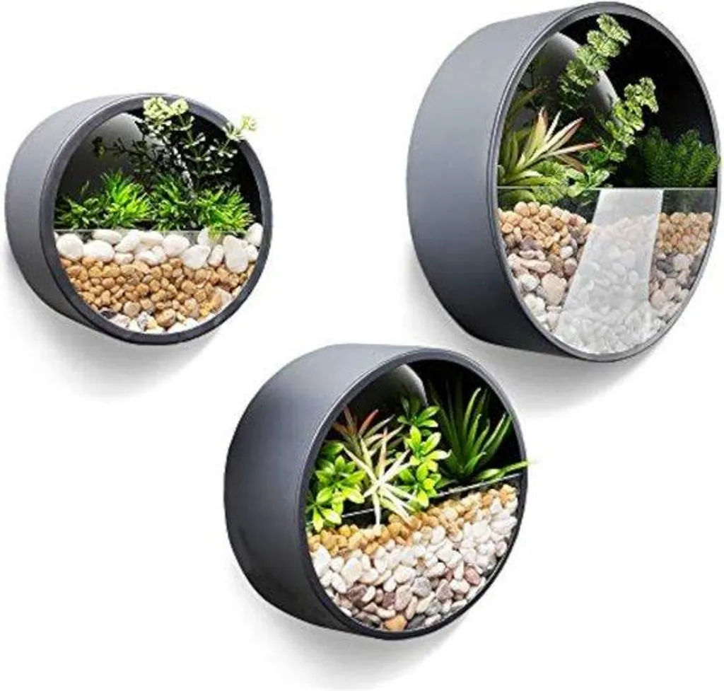 Pots muraux en métal ronds gris foncé 10 cm pour plantes et déco