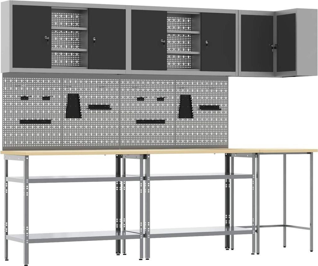 Arbeitsschrankset mit Regal mit Schloss 10 pcs Schwarz und Grau