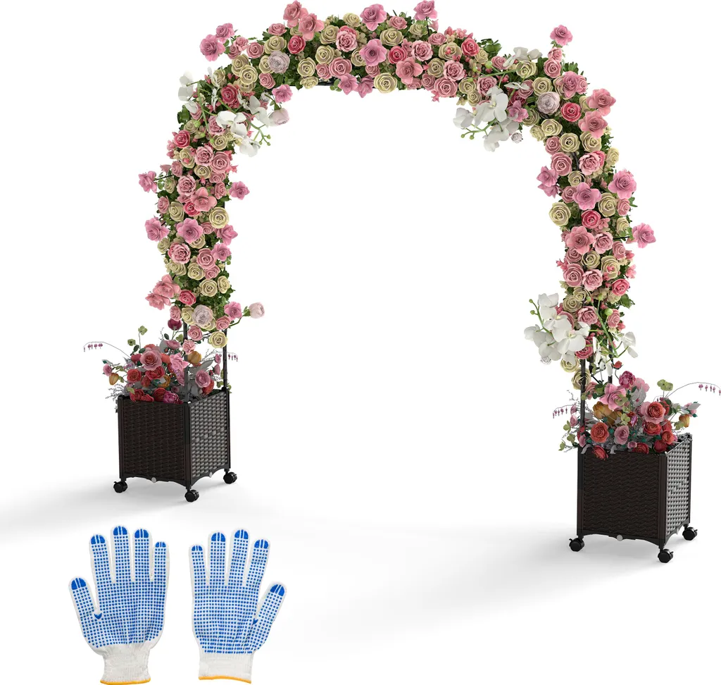 Arche de Jardin avec Jardinière à Roulettes et Treillis pour Plantes 202cm