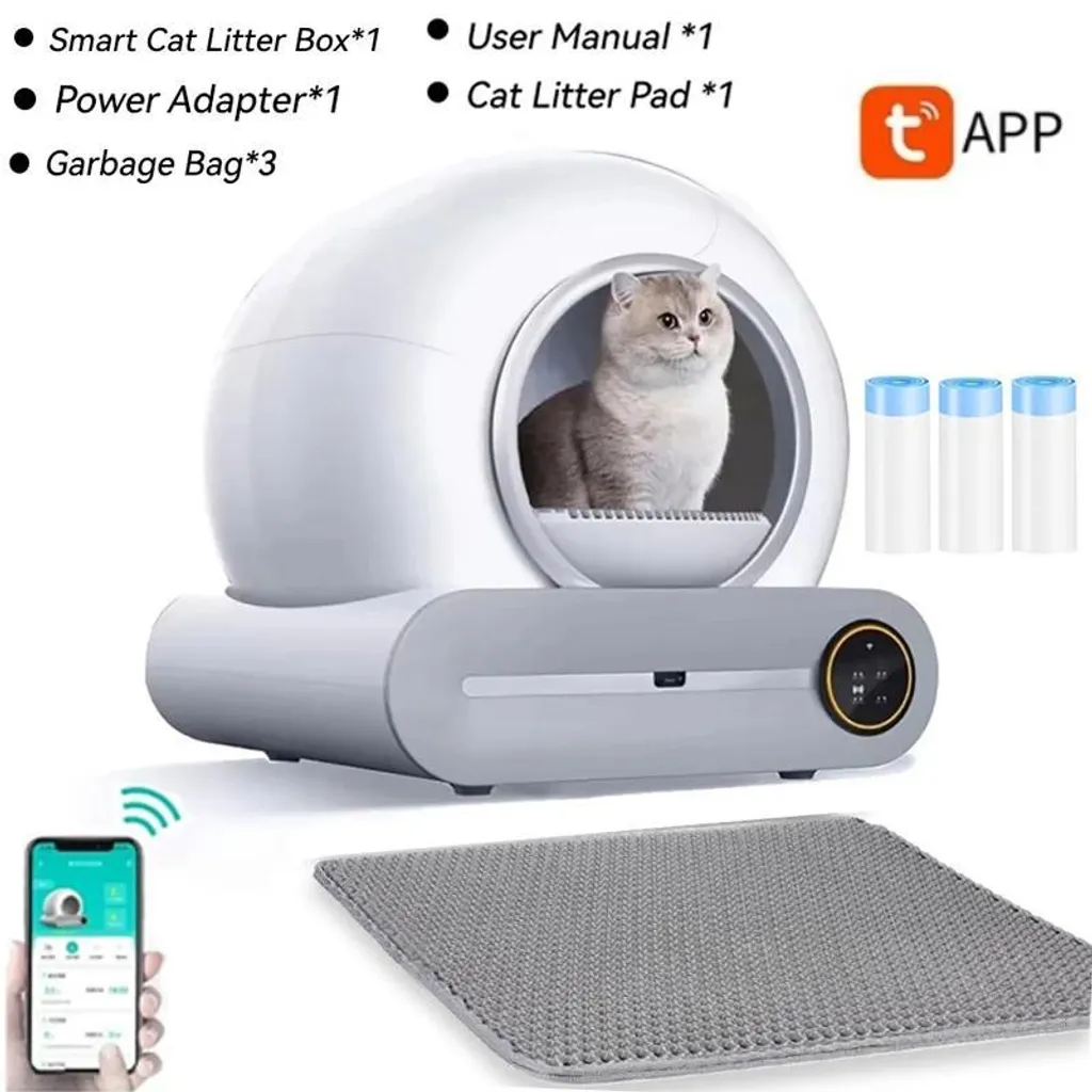 Litière automatique 65L programmable via App et tapis de propreté