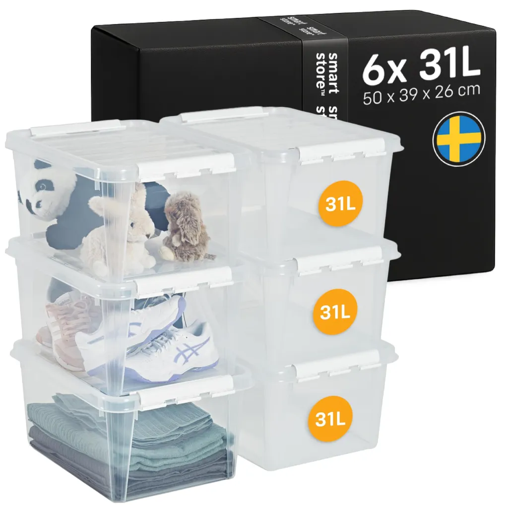 Rangement garage et buanderie : 6 boîtes plastique 31L avec couvercle