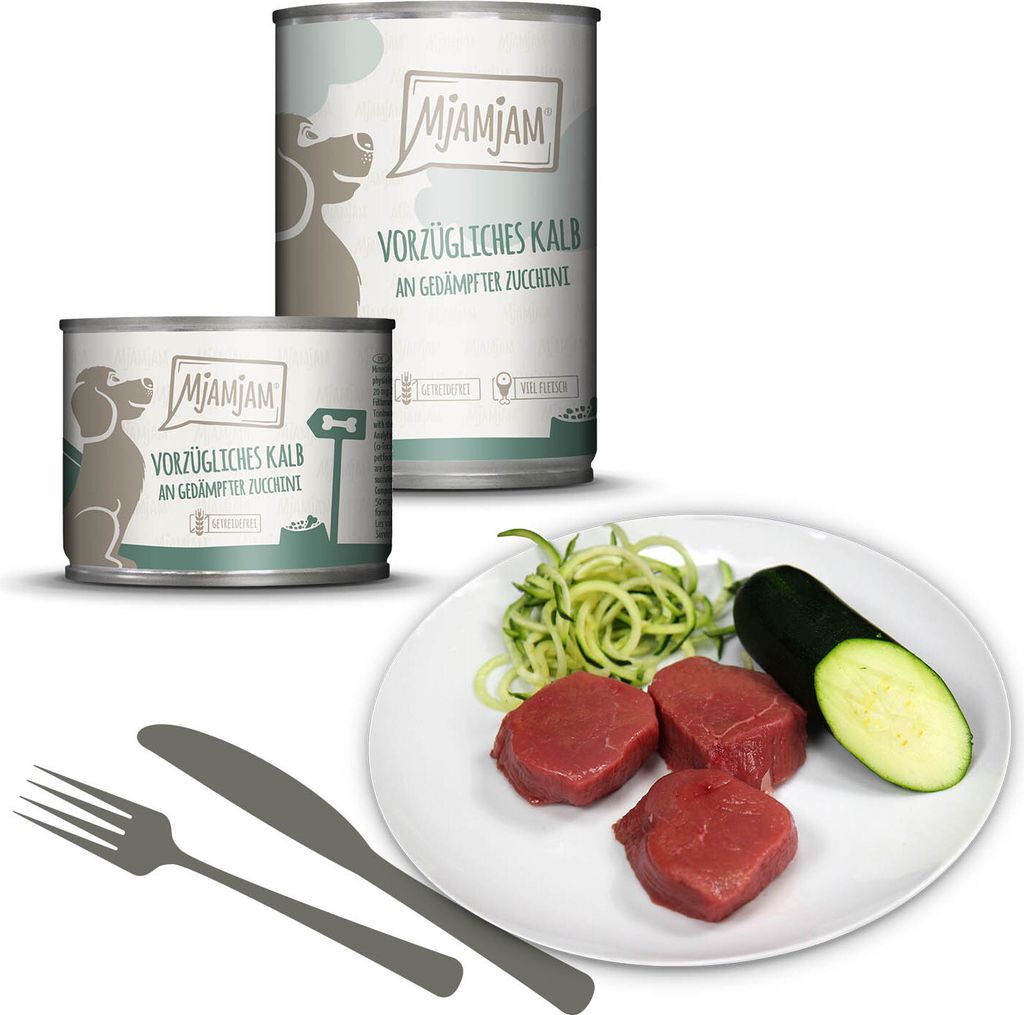 MjAMjAM 6x200g Kalb an Zucchini Nassfutter für Hunde Hauptfutter natur
