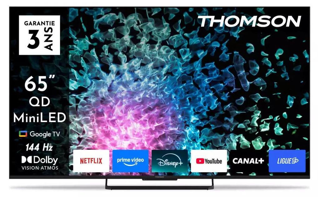 Thomson Q70 Series Smart MiniLED TV 65; Google TV; 3840 x 2160 (4K UHD), 1500000:1, LED, 144 Hz, DVB-T/T2/C/S/S2, HDR10, Wi-Fi, Bluetooth, LAN, HDM...