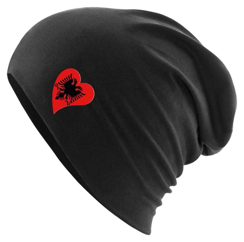 Huuraa Beanie Albanien Flagge Herz Black One Size Baumwolle und Elasthan Mütze Geschenkidee