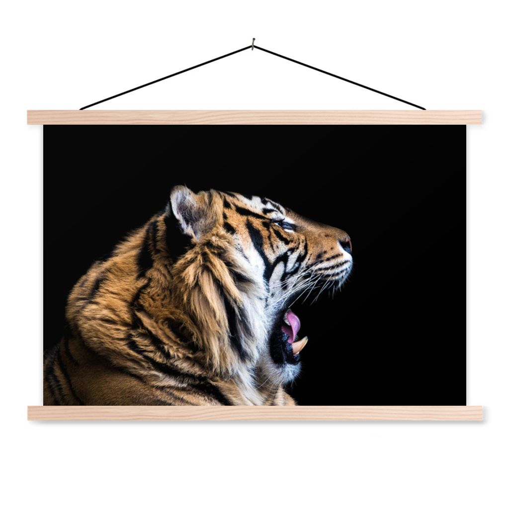 MuchoWow Textilposter Tiger - Tiere - Porträt 60x40 cm mit holzfarbenen Rahmen - Bilder
