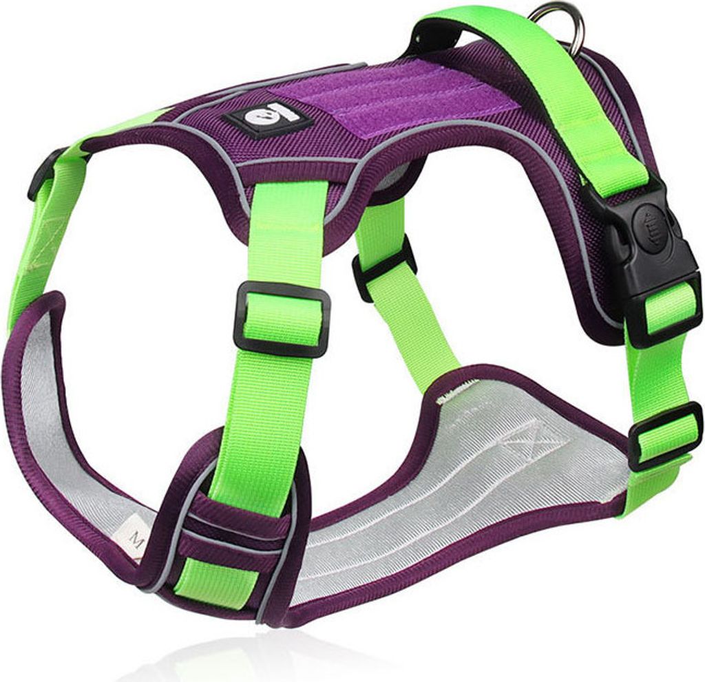 No Pull Hundegeschirr mit reflektierendem Streifen, Front-Clip-Weste mit Griff, D-Ring, verstellbare Schnalle (Violett, Größe L)